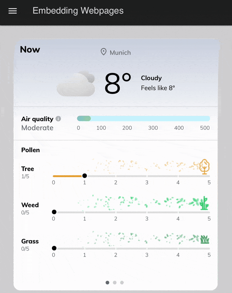 Animated weather widget on the Flowfuse dashboard, embedded with code.